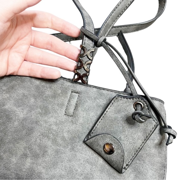 Grey Charming Charlie Large Double Handle Tote Bag Silver Beaded Detail Purse - Picture 3 of 16